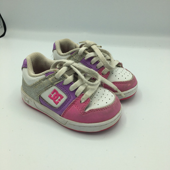 DC Shoes Girls Athletic Sneakers Pink White Lace Up Leather Perforated 5M - Picture 1 of 7